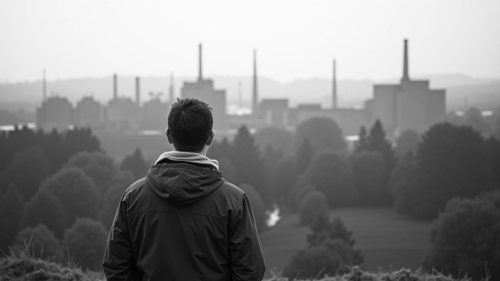 Historische Archivaufnahme von Fabriken und Industrie-Landschaft in Ostdeutschland während der Wiedervereinigung, dokumentarischer Stil