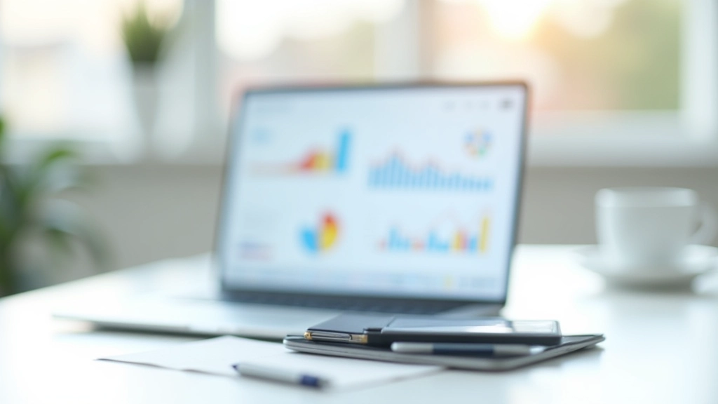 Nahaufnahme eines Laptops, der ein Statistik-Dashboard mit verschiedenen Arbeitsmarkt-Grafiken anzeigt, auf einem hellen Schreibtisch