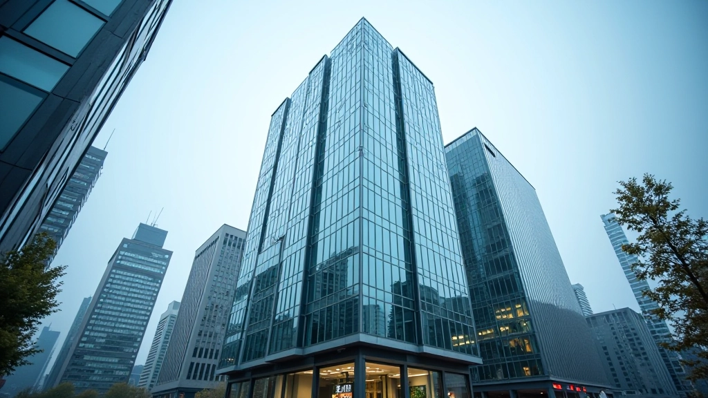 Modernes Bürogebäude in einer deutschen Großstadt, zeitgenössische Architektur mit Glas und Stahl, tagsüber bei Tageslicht