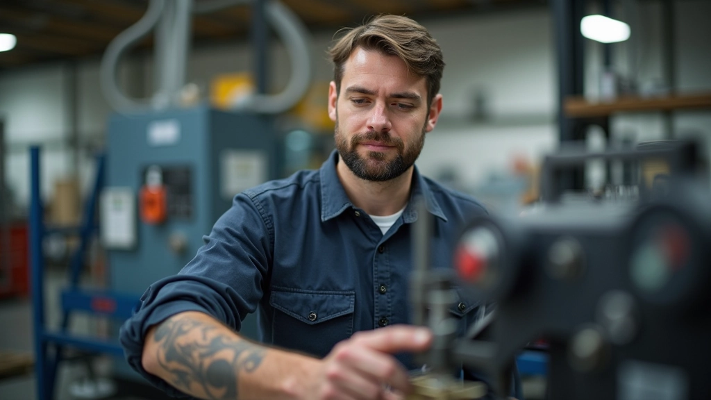 Handwerker in einer Werkstatt bei der Arbeit an technischen Geräten